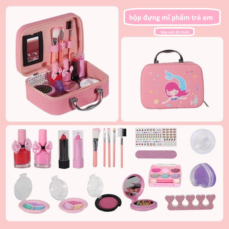 Vali đồ chơi trang điểm make up làm đẹp cho bé gái kèm cốp đựng mỹ phẩm da có quai xách - Hàng cao cấp siêu xinh