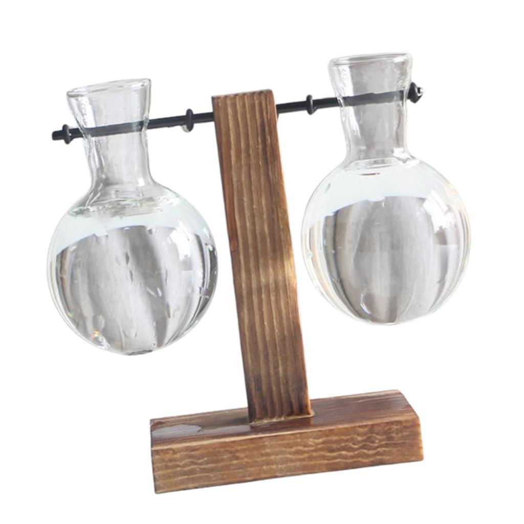 3X Test Tube Flower Vase Wooden Stand for  Plant Stand with 2 Vase