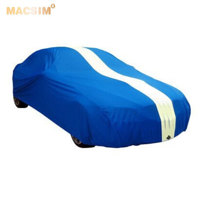 Bạt phủ ô tô sedan cỡ XL nhãn hiệu Macsim sử dụng trong nhà chất liệu vải thun - màu xanh phối trắng