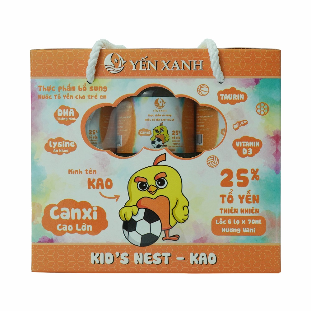 25% tổ yến - Thực phẩm bổ sung: Nước tổ yến chưng dành cho trẻ em Kid's nest - Kao hương vani - YẾN XANH - Lốc 6 lọ x 70ml