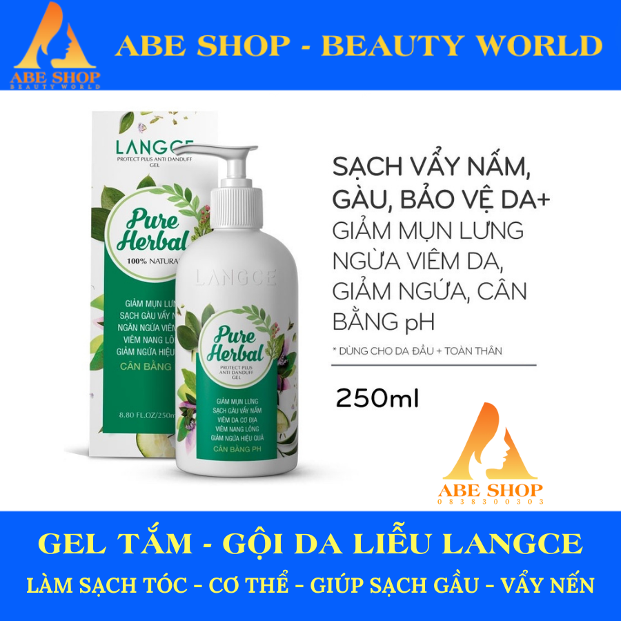 TẮM GỘI DƯỢC LIỆU SẠCH VẨY NẤM, GÀU BẢO VỆ+ DA 250ml VIÊM DA, VIÊM NANG LÔNG, NGỪA MỤN LANGCE