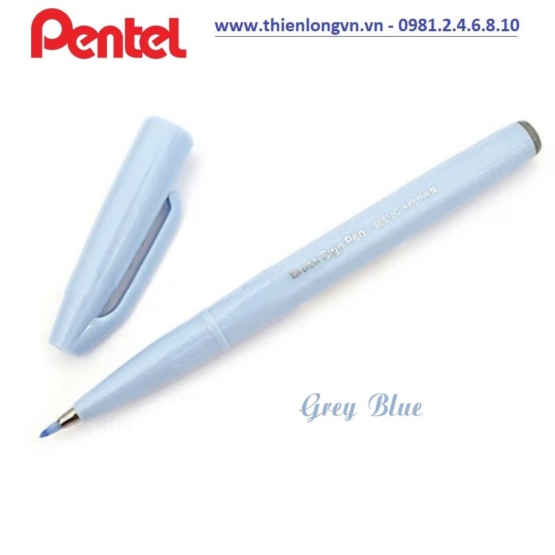 Bút lông viết thư pháp hiện đại Pentel SES15C-S3X xanh xám; Calligraphy Fude Touch Sign - Grey Blue