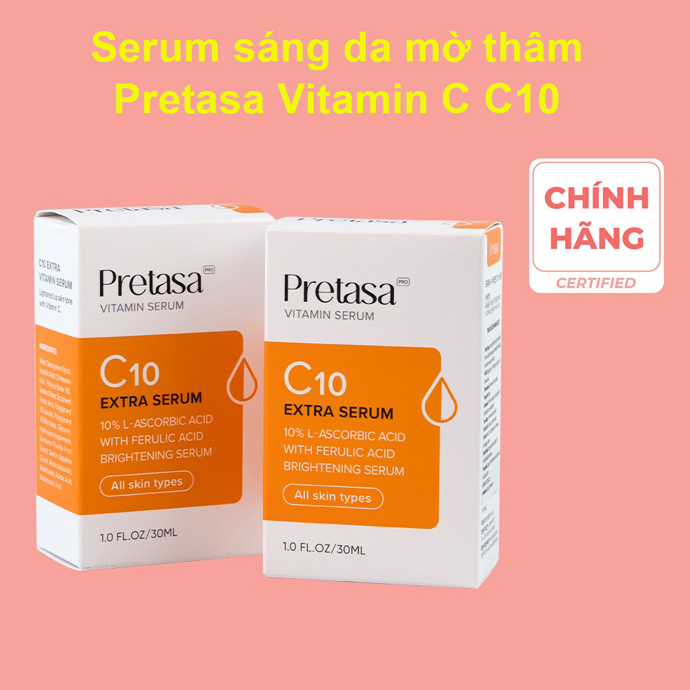 Serum sáng da mờ thâm Vitamin C PRETASA C10 Extra Serum - Hàng Chính Hãng