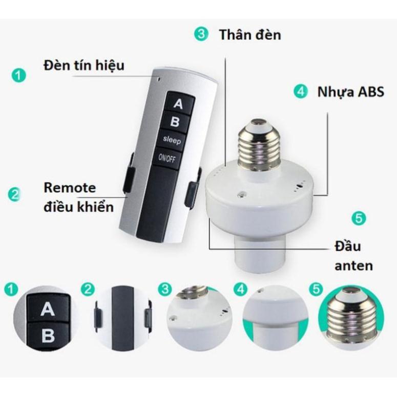 Đui đèn điều khiển từ xa không dây 2 điều khiển sóng rf 315 xuyên tường khoảng cách 30M loại đui xoáy E27