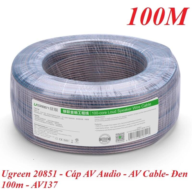 Ugreen UG20851AV137TK 100M Màu Đen Cáp âm thanh loa 100 tim - HÀNG CHÍNH HÃNG