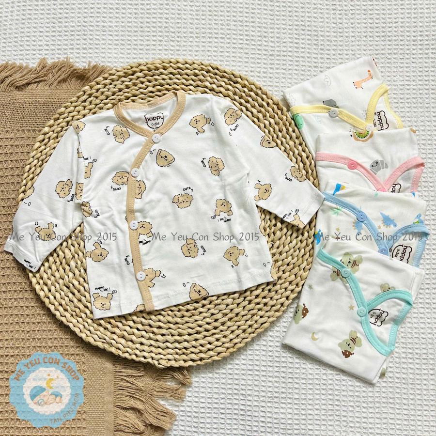 [3-8kg] Áo Sơ Sinh DÀI TAY Họa Tiết Viền Màu Chất Thun Lạnh Mềm, Mát, Mỏng, Co Giãn Cho Bé - Viền Hồng