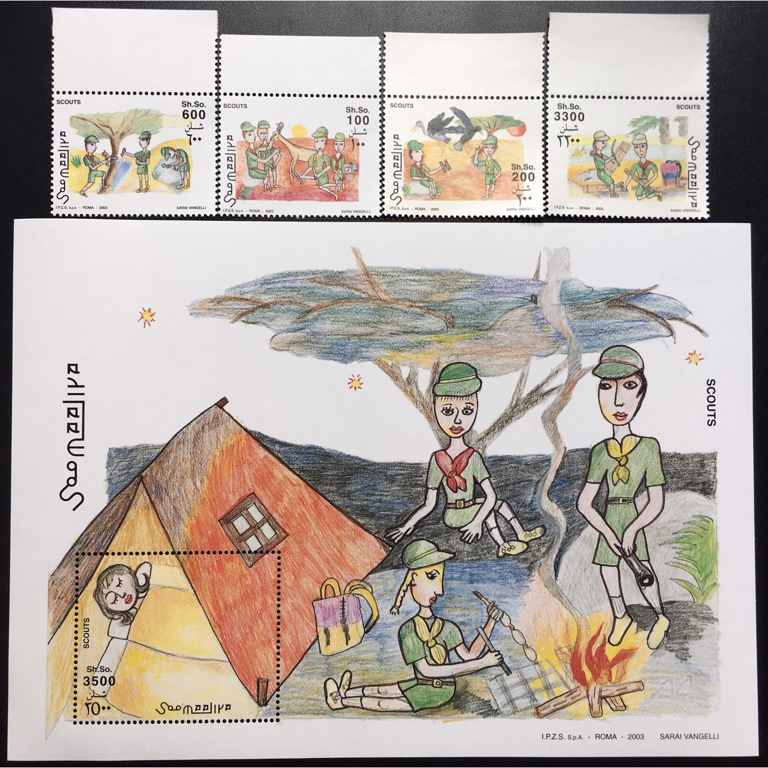 Bộ Tem Sưu Tầm Somalia 2003 Chủ Đề Hướng Đạo, Bloc + 4 Con Stamps