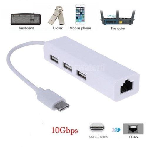 CÁP TYPE C RA 3 CỔNG USB VÀ CỔNG LAN RJ45 ETHERNET ADAPTER TẶNG 1 ĐÈN LED