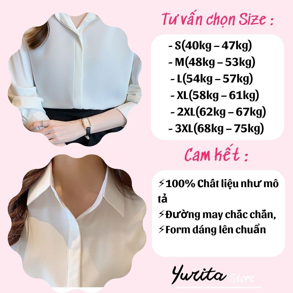 Áo Sơ Mi Nữ Công Sở Màu Trắng Cổ ĐứcYURITA Kiểu Hàn Quốc Vintage Ulzzang Form Rộng Dài Tay Đẹp Chất Lụa Cao Cấp A2T