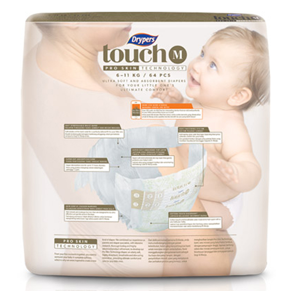 Tã dán trẻ em Drypers Touch M 64 miếng (6 - 11kg)