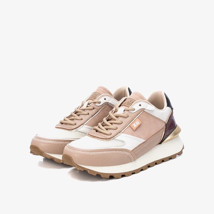 Giày Sneakers Nữ XTI Beige Textile Combined Ladies Shoes - Be