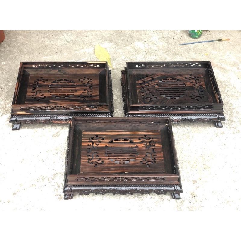 Khay Trà Chân Quỳ Gỗ Mun Hoa Sang Trọng Bàn Khách