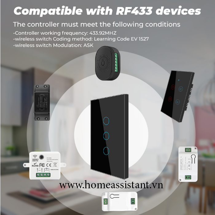 Nút Bấm Cảm Ứng Phát Sóng RF 433Mhz Điều Khiển Từ Xa Chữ Nhật RFX02