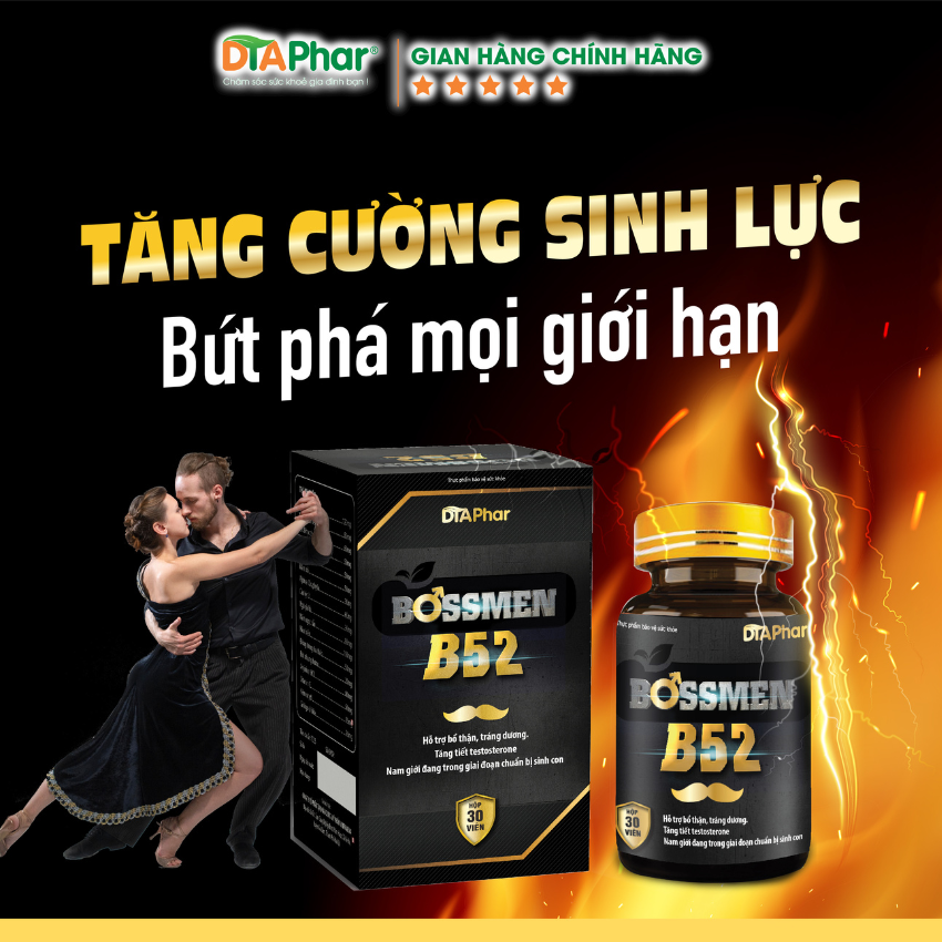 (VỎ HỘP MÓP) Viên uống BOSSMEN B52 Hỗ trợ bổ thận tráng dương tăng cường sinh lực cho nam giới trong giai đoạn chuẩn bị sinh con Hộp 30 viên Tâm An Pharma