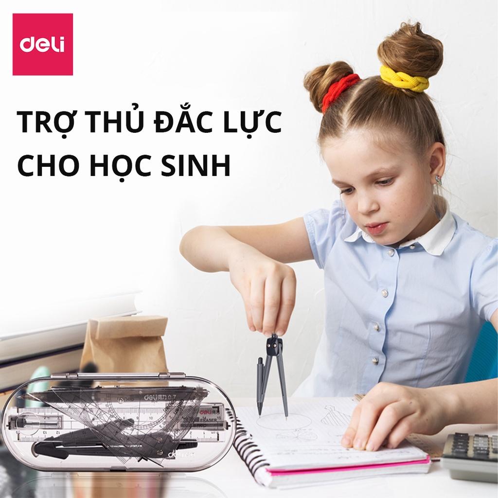 Set 8 Món Bộ Thước Kẻ Compa Eke Thước Đo Độ Tẩy Bút Chì Chuyên Dụng Cụ Học Tập Cho Học Sinh Deli - Đồ Dung Học Tập - 9591