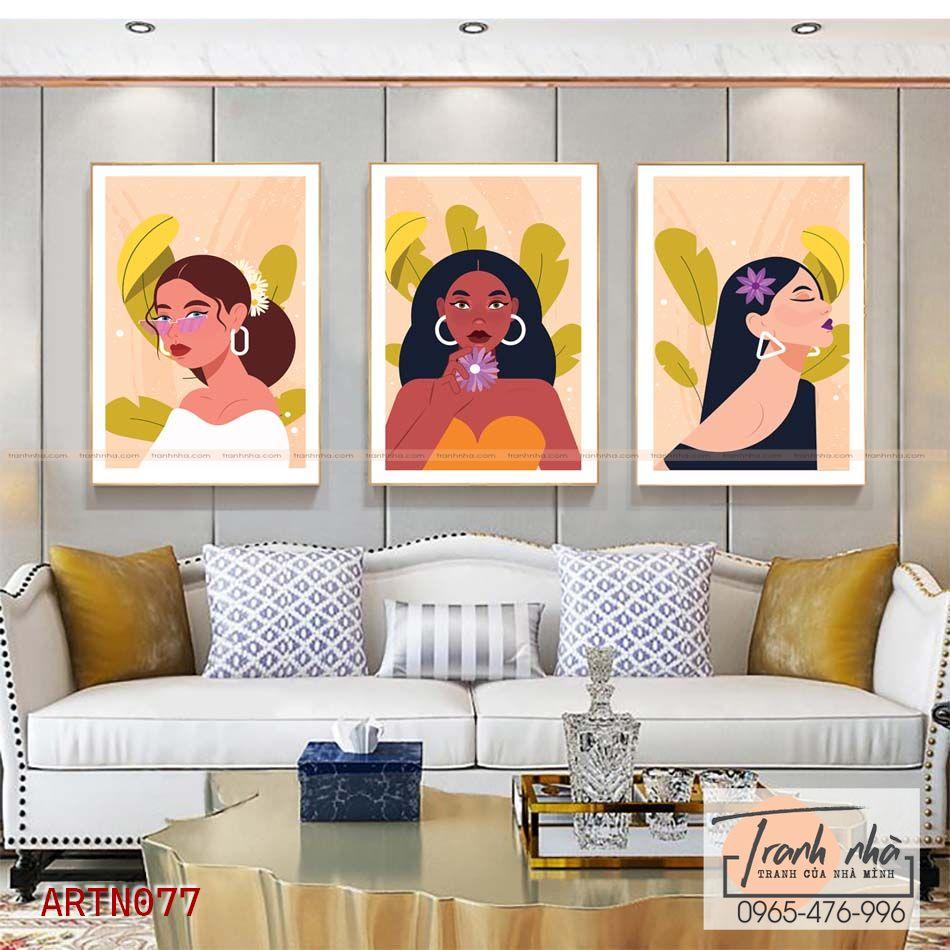 Bộ 3 tranh canvas Tối giản - Cô gái - ARTN077