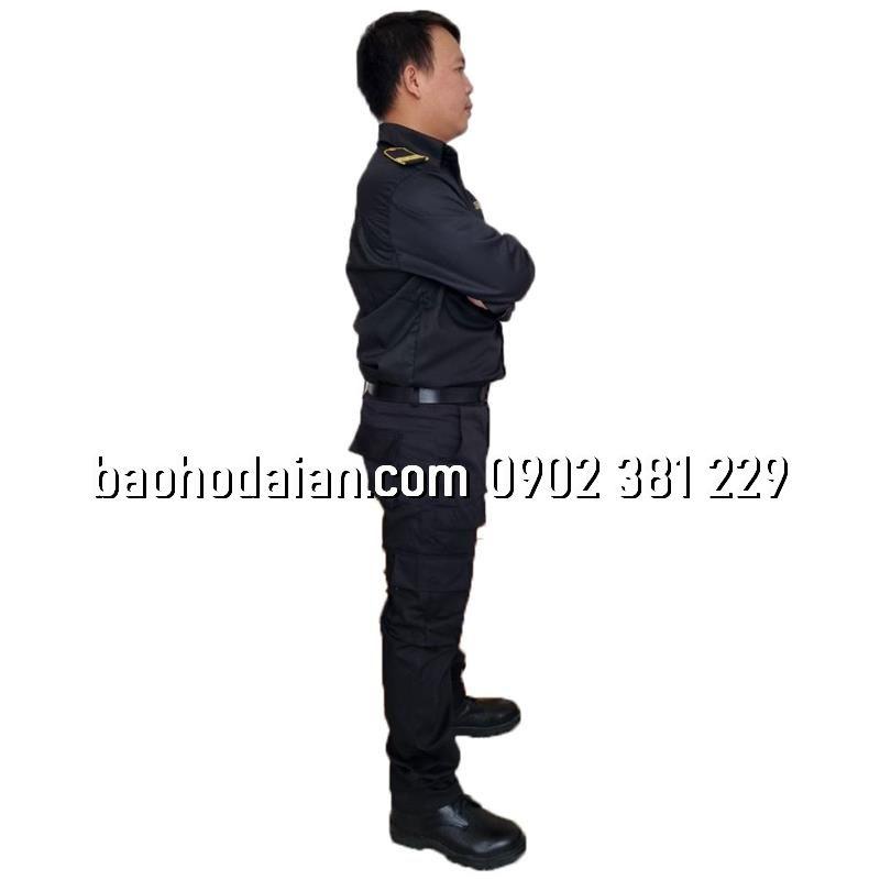 Quần áo vệ sĩ màu đen dài tay cầu vai 3 gạch viền vàng