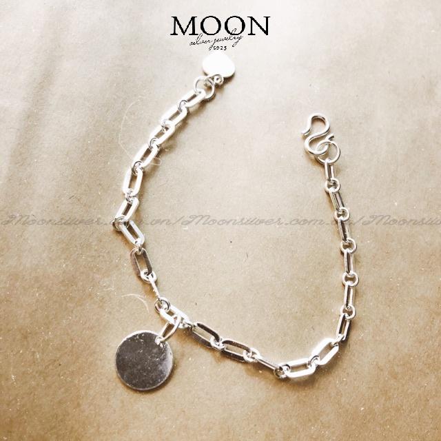 Vòng tay bạc đôi, lắc tay bạc đôi Moonsilver mắt xích tag khắc tên