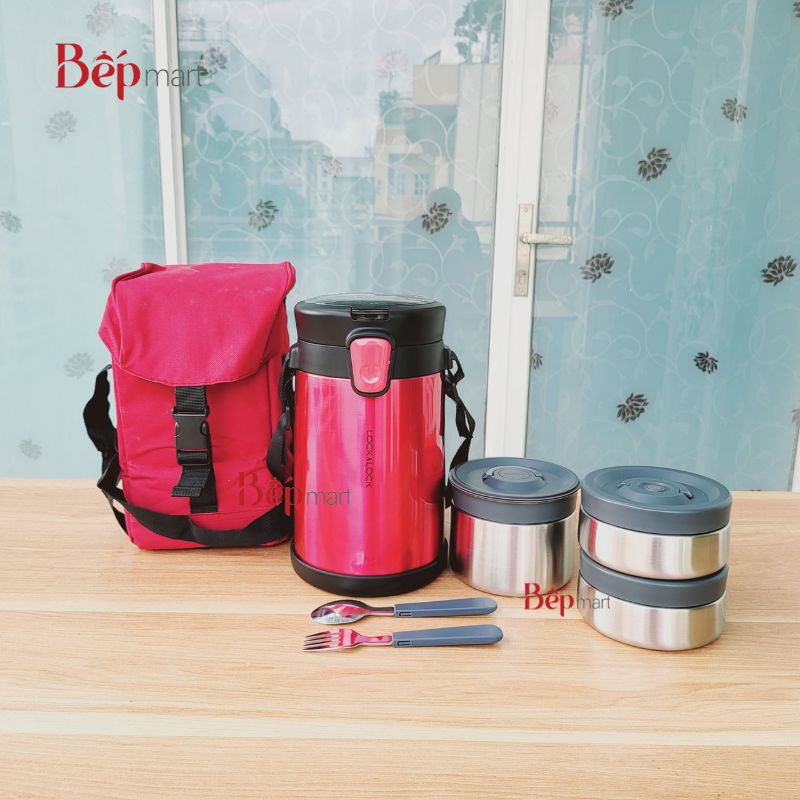 Bộ cơm hộp giữ nhiệt LocknLock LHC8034 dung tích 2L- kèm túi đựng, thép không gỉ - Hàng chính hãng