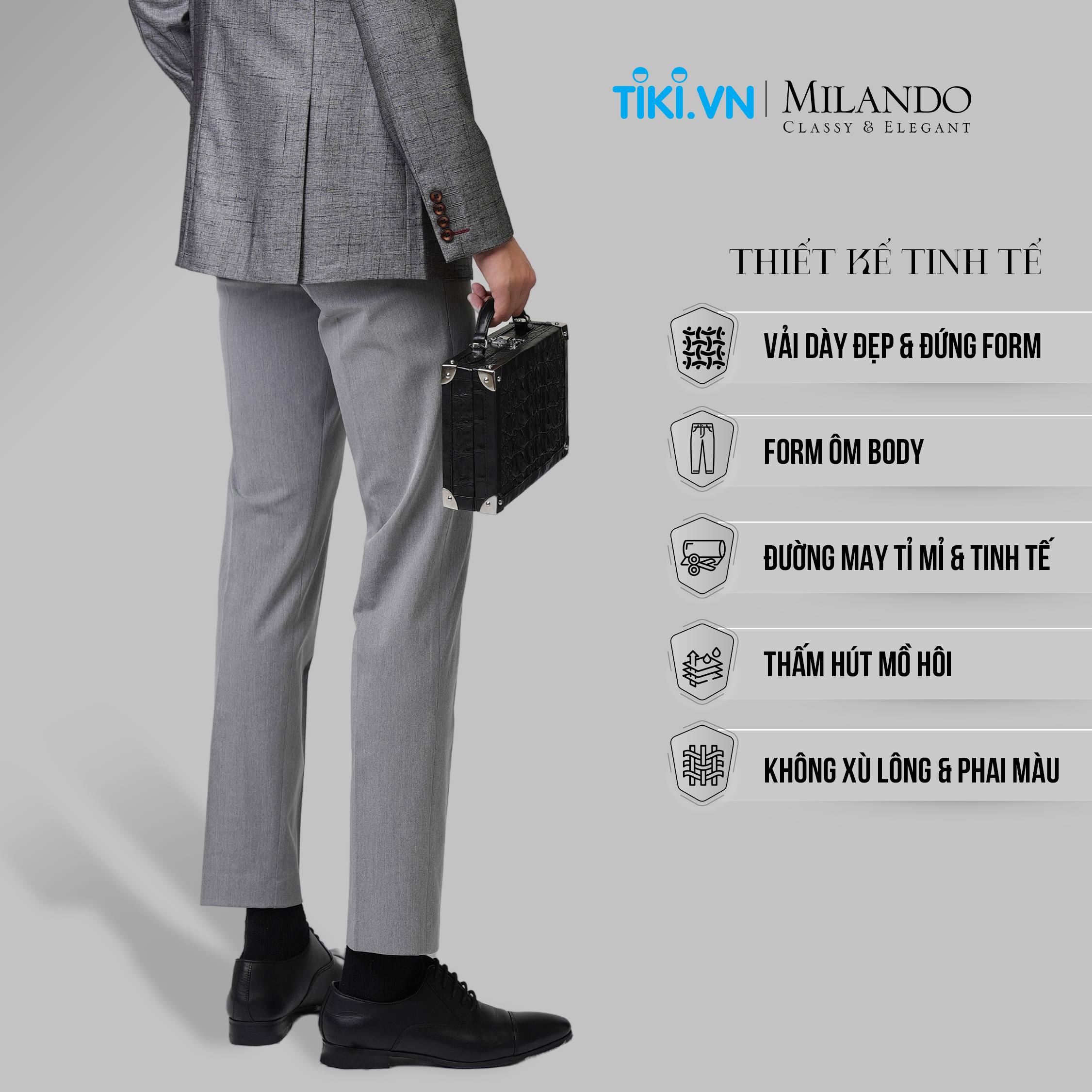 Quần Âu Nam Cao Cấp MYMILANDO Màu Xám Xước - Form Slimfit Rộng Vừa, Kiểu Dáng Trẻ Trung, Thời Trang Công Sở, Dạo Phố, Sự Kiện Sang Trọng