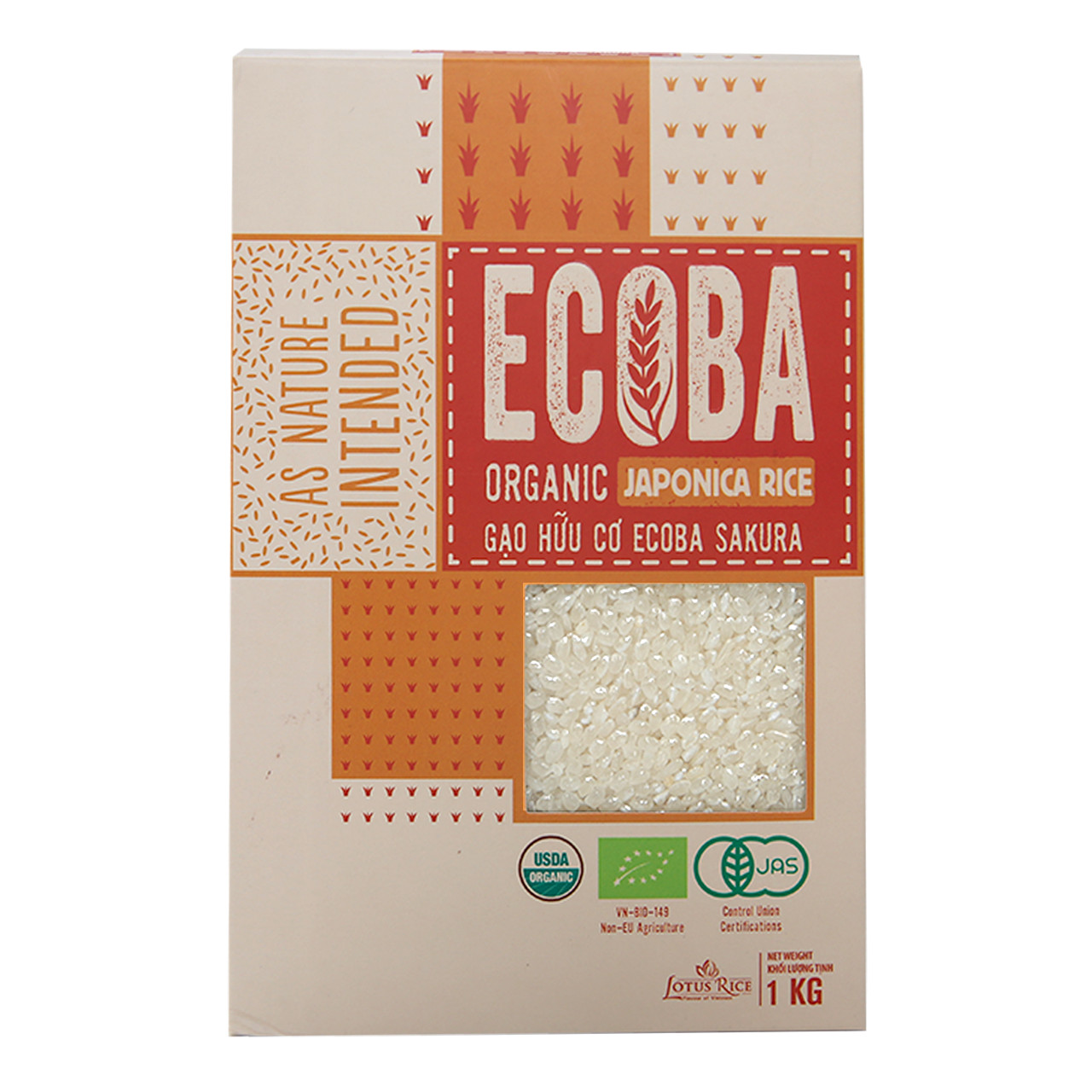 Combo 5 Gạo Nhật Hữu Cơ ECOBA SAKURA Ecoba Organic Japonica Rice An Toàn Sức Khoẻ, Giàu Dinh Dưỡng Túi 1Kg ORIMART