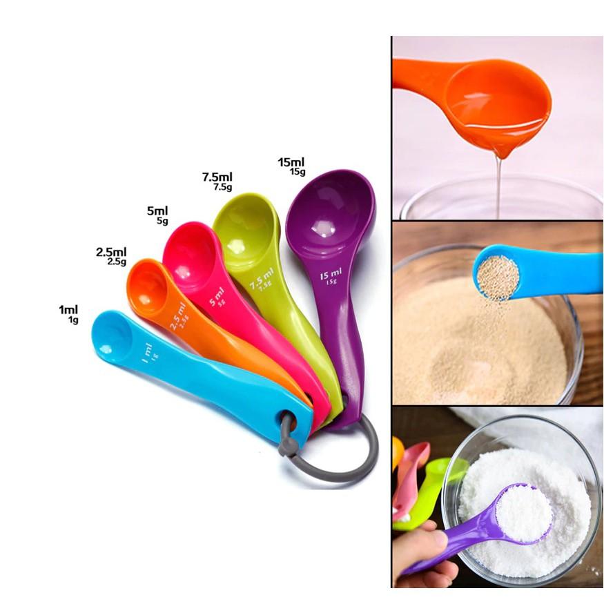 Bộ 5 thìa đong đo lường nhiều màu sắc chuẩn từng ml