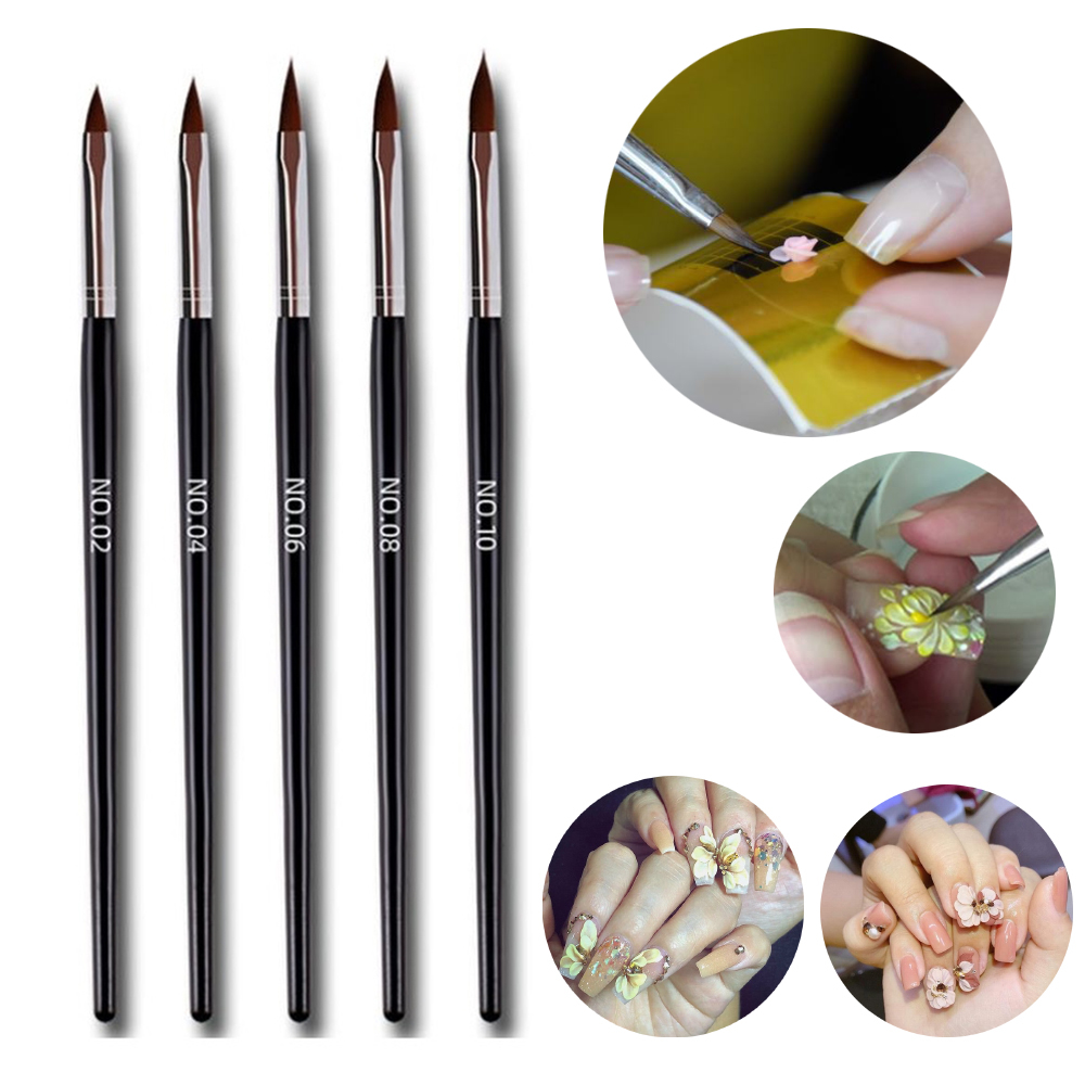 Set Cọ Đắp Hoa 5 Cây Cán Đen, Đồ Nghề Chuyên Dụng Khi Đắp Hoa Cho Nail, Thiết Kế Nhỏ Gọn, Màu Đen Sang Trọng, Dụng Cụ Dễ Dùng Và Thao Tác Giúp Tiết Kiệm Thời Gian Thực Hiện Các Cánh Hoa Tinh Tế Theo Ý Tưởng