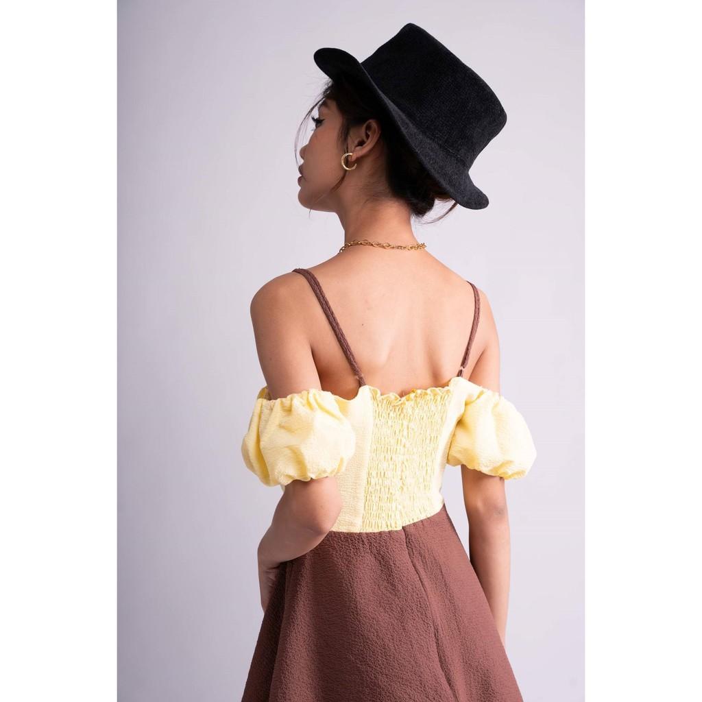 OLALASTUDIO Đầm 2 dây xoắn ngực phối màu Tracy Mix Dress