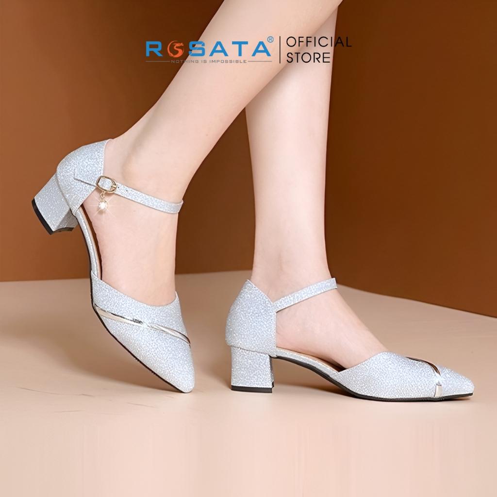 Giày cao gót nữ đế vuông 5 phân mũi nhọn quai hậu khóa cài ROSATA RO380 ( Bảo Hành 12 Tháng )