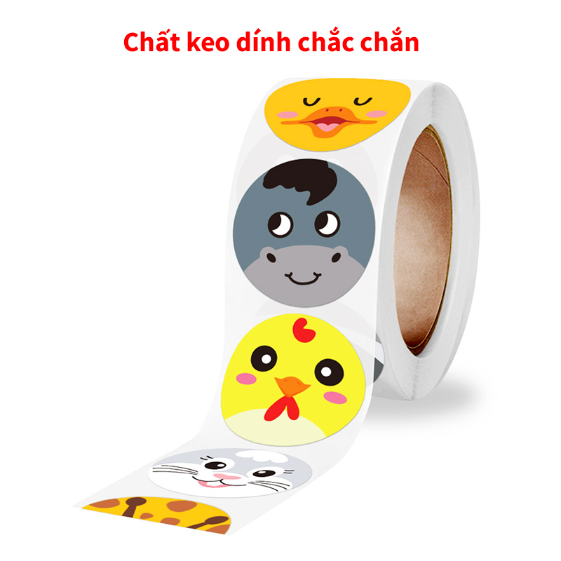 Sticker dán sổ họa tiết hình thú đáng yêu, Cuộn 500 sticker khen thưởng khiến giờ học của bé thêm sinh động – SST016