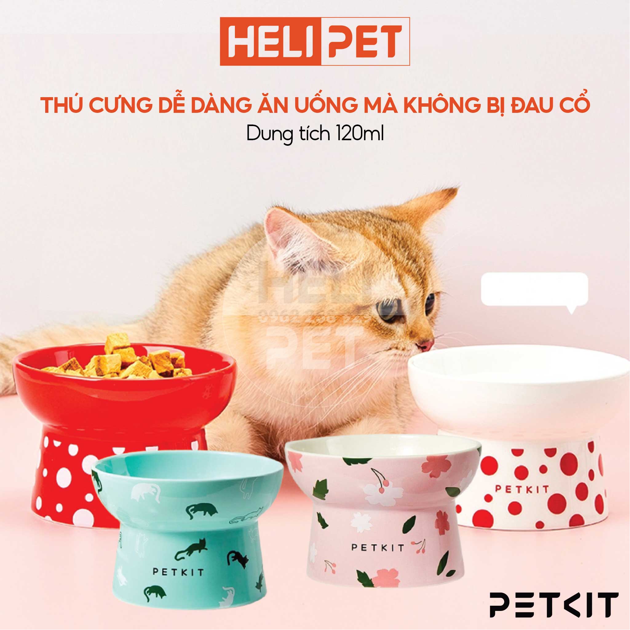 Chén Ăn, Bát Ăn Cho Chó Mèo Chống Gù Làm Từ Gốm Sứ Cao Cấp Ceramic Petkit Cera Spot- HeLiPet