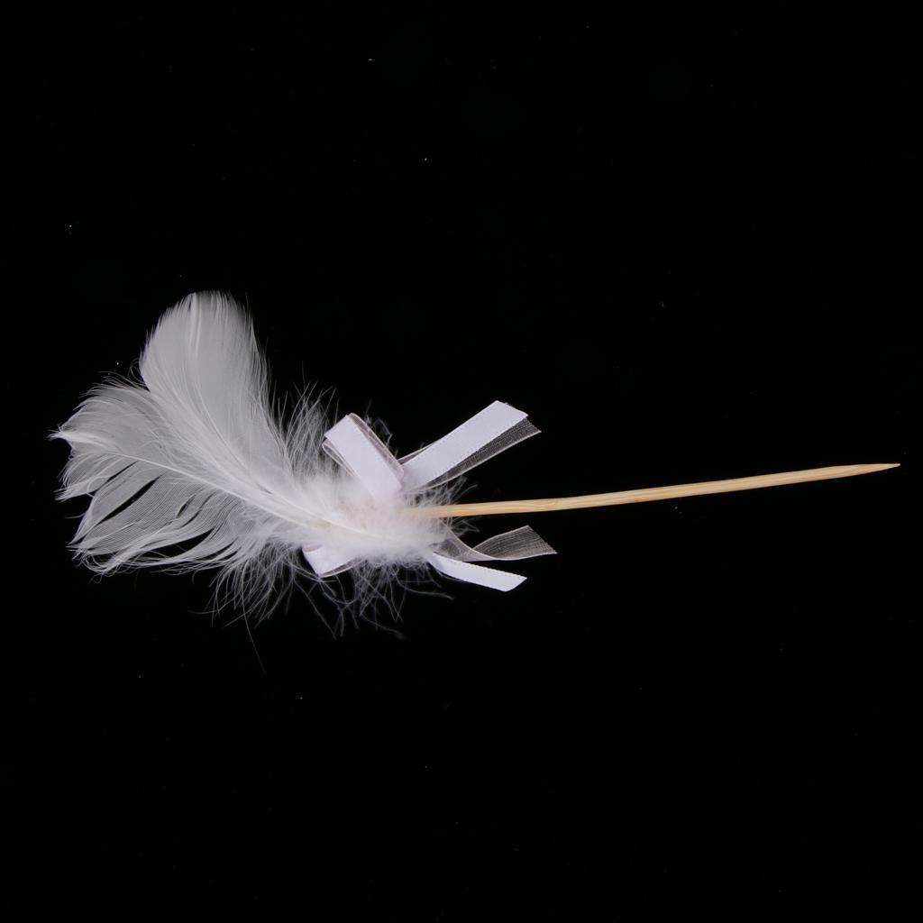 Cake Topper Insert Sticks with Feather Wedding Party Cake Decoration White