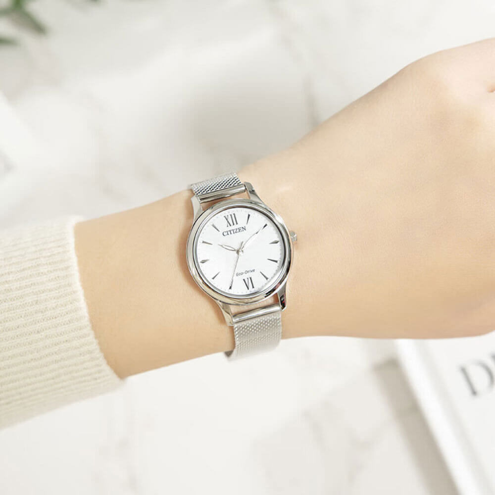 Đồng Hồ Nữ Citizen Dây Kim Loại Máy Eco-Drive EM0899-81A - Mặt Trắng (30.5mm)