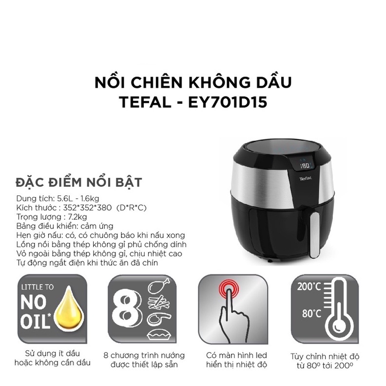 Nồi chiên không dầu Tefal EY701D15 - Hàng chính hãng