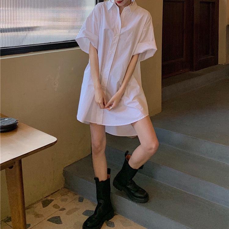 Áo Sơ Mi Tay Ngắn Rộng Màu Sắc Đơn Giản Thời Trang Cho trắng nữ