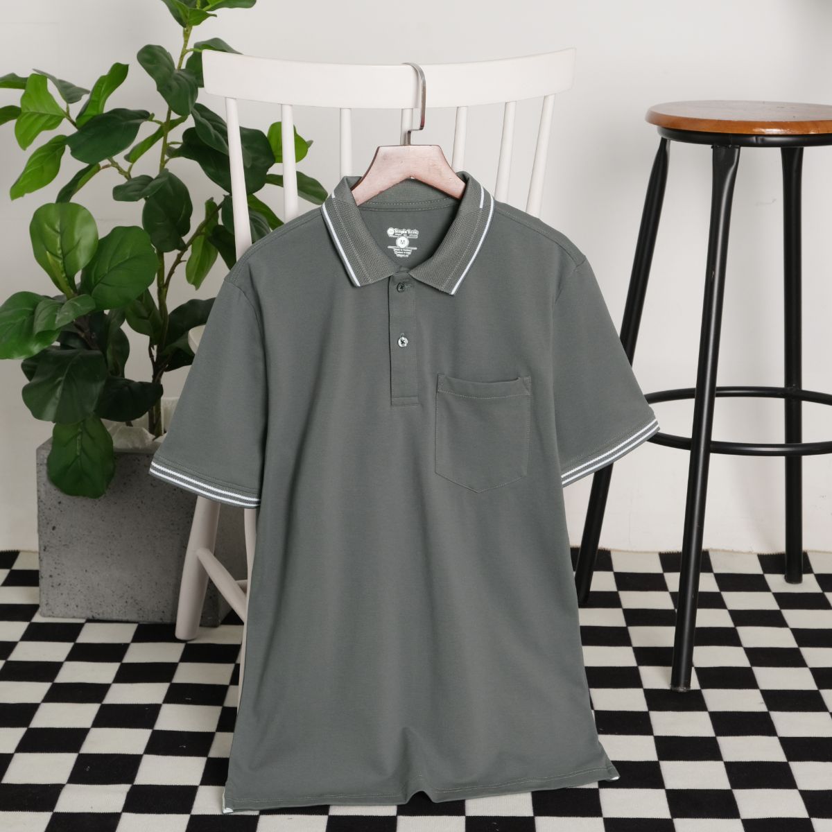 Áo thun polo basic cotton nam Simple &amp; Basic, mềm mịn, thấm hút mồ hôi tốt, mau khô, màu xám