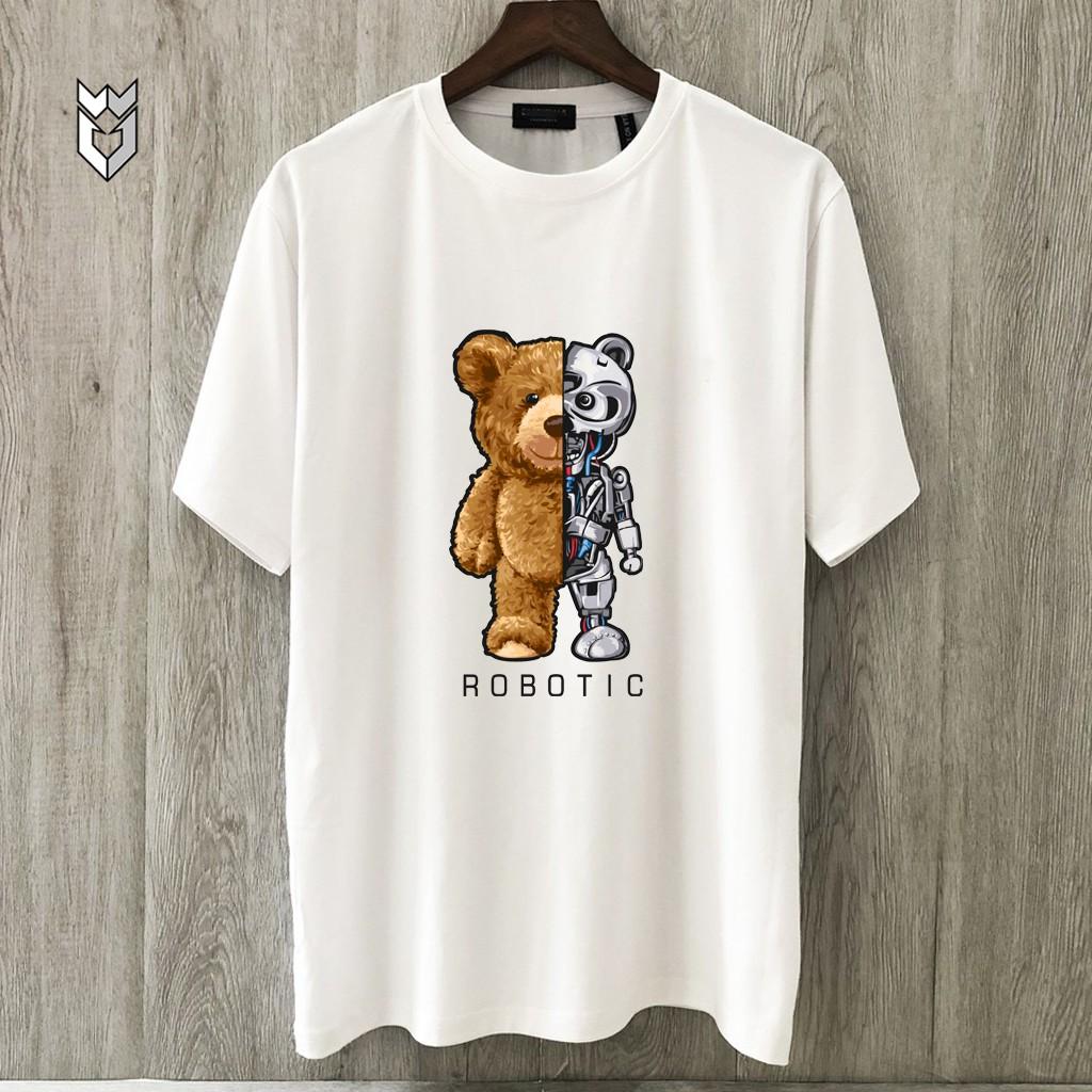 Áo thun tay lỡ Unisex form rộng in hình gấu Robo hot trend áo phông nam nữ vải cotton co dãn - GW Shop