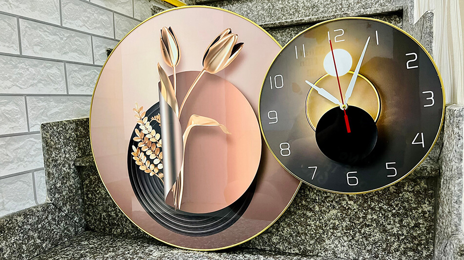 TRANH TRÁNG GƯƠNG - TRANH ĐỒNG HỒ TRÁNG GƯƠNG HOA TULIP - TRANH ĐỒNG HỒ TREO PHÒNG KHÁCH