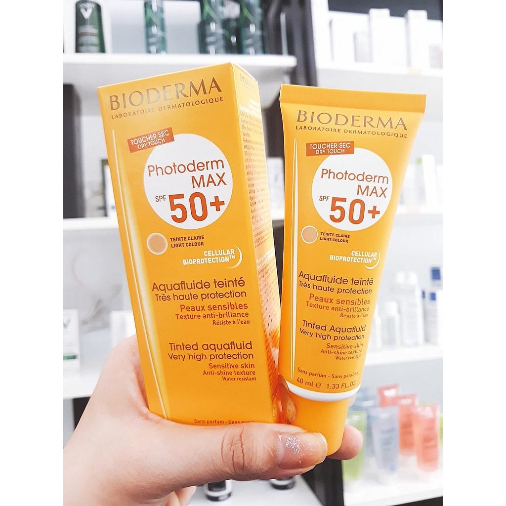 Kem Chống Nắng Bioderma Hỗ Trợ Giảm Bóng Nhờn Photoderm Max Aquafluide Teinte Claire SPF50+ 40ml (Có Màu) 