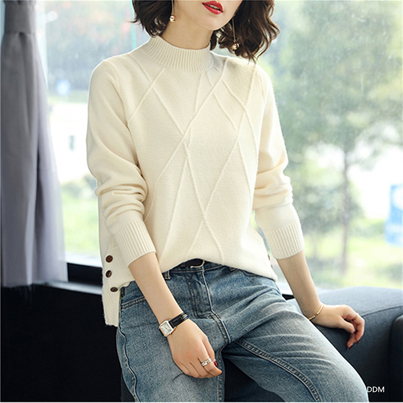 Áo len nữ xẻ tà đính khuy công sở thời trang phong cách Hàn Quốc