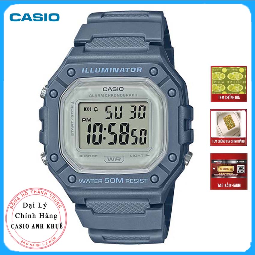 Đồng Hồ Casio W-218HC-2AVDF Dây Nhựa Nam - Mặt Vuông - WR50M