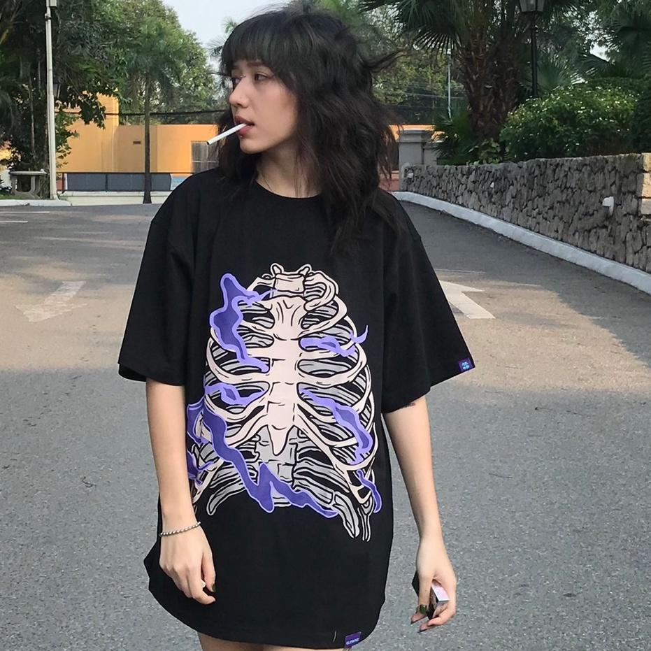 Áo thun tay lỡ, tee phông xương Skull nhiều màu form rộng, cotton