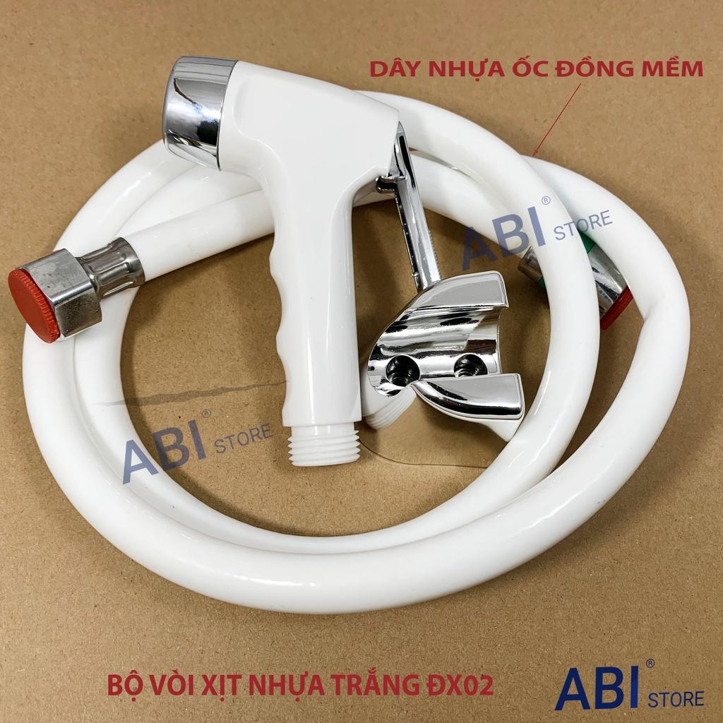 Bộ vòi xịt nhà vệ sinh toilet, xịt bồn cầu nhựa trắng dx02, dây xịt ốc đồng mềm