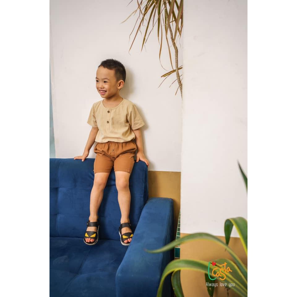 Áo sơ mi bé trai Hàn Quốc bổ nẹp chất liệu vải thô từ 1 đến 6 tuổi L'Casta