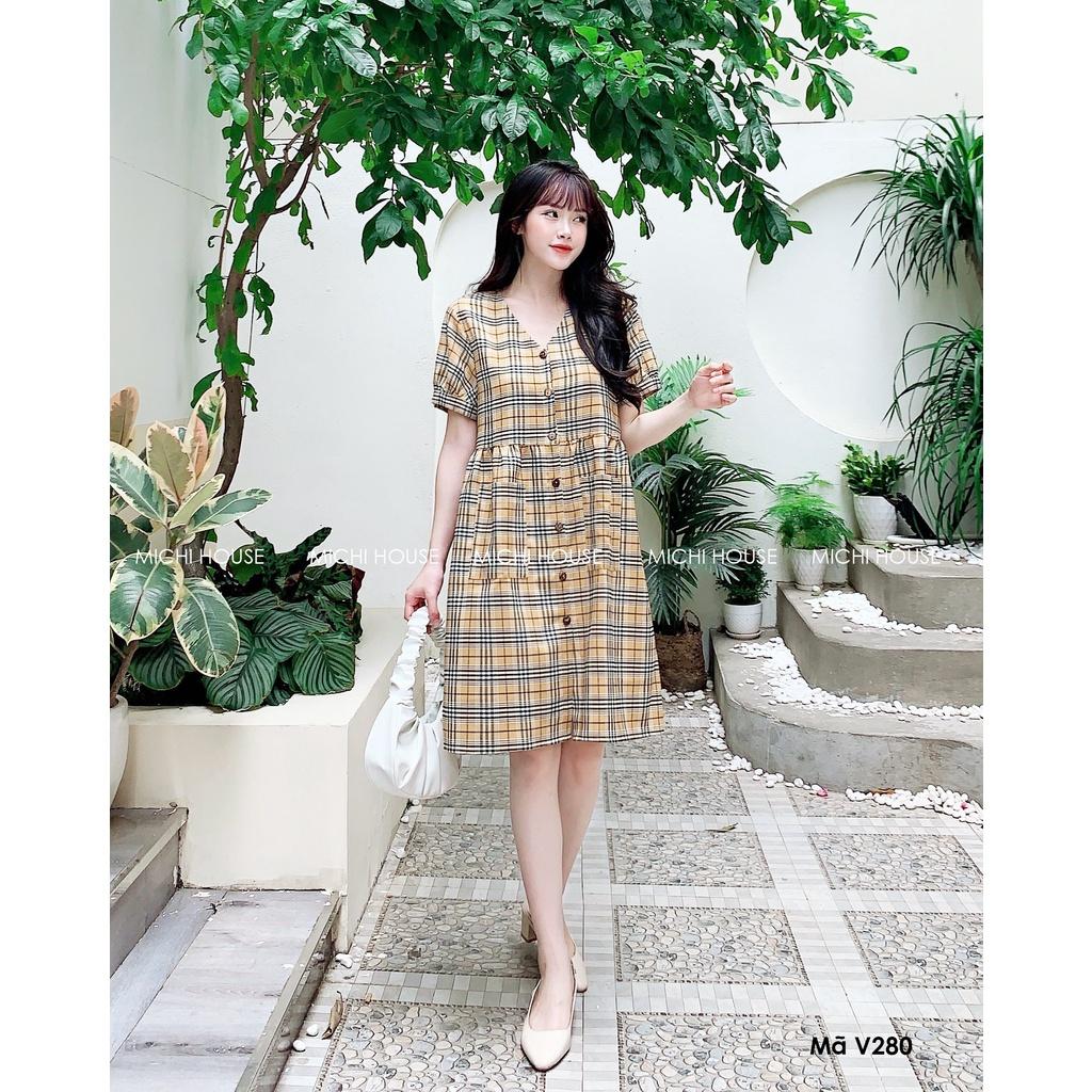 Váy suông kẻ cổ tim có túi , đầm dáng suông váy bầu đầm bầu freesize, mã V280 - MICHI HOUSE