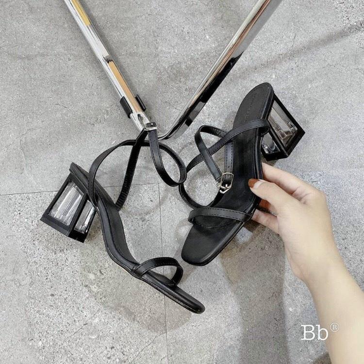 Giày sandal cao gót 5, 7 phân quai mảnh gót trong bọc viền màu dây quấn LT (SD053)