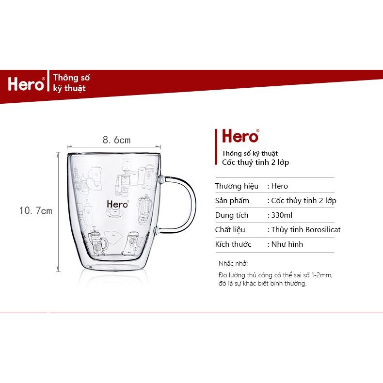 Cốc thủy tinh hai lớp cách nhiệt Hero, cốc đựng cà phê cao cấp