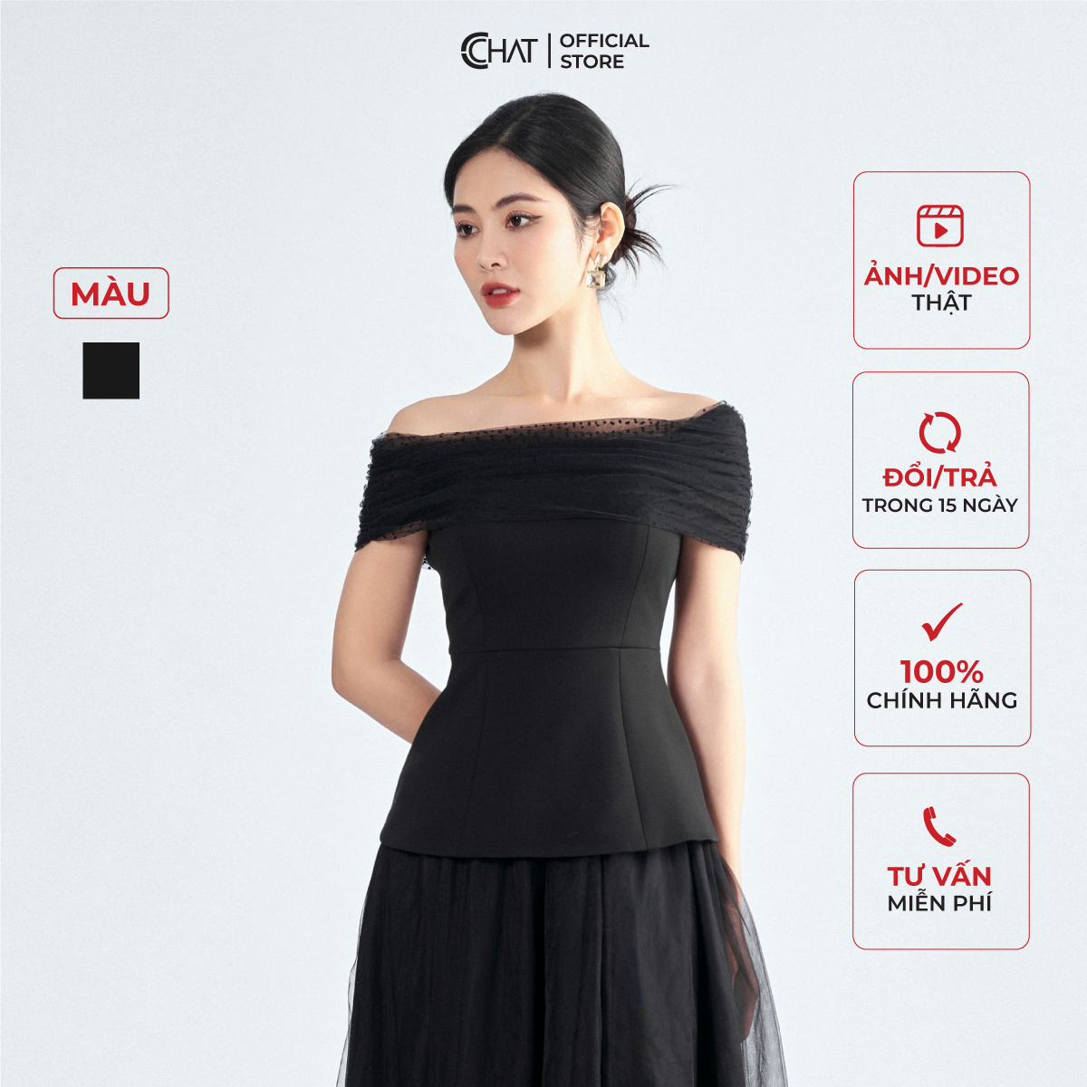 Áo Kiểu Nữ  Trễ Vai Phối Lưới Chất Thun Phong Cách Thanh Lịch 22ANC8002PT
