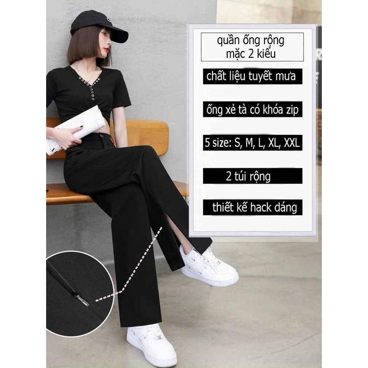 Quần tây ống rộng MẶC 2 KIỂU khóa kéo gấu lưng cao - quan công sở ong suông siêu hack dáng chất tuyết mưa đẹp DT BK FRE