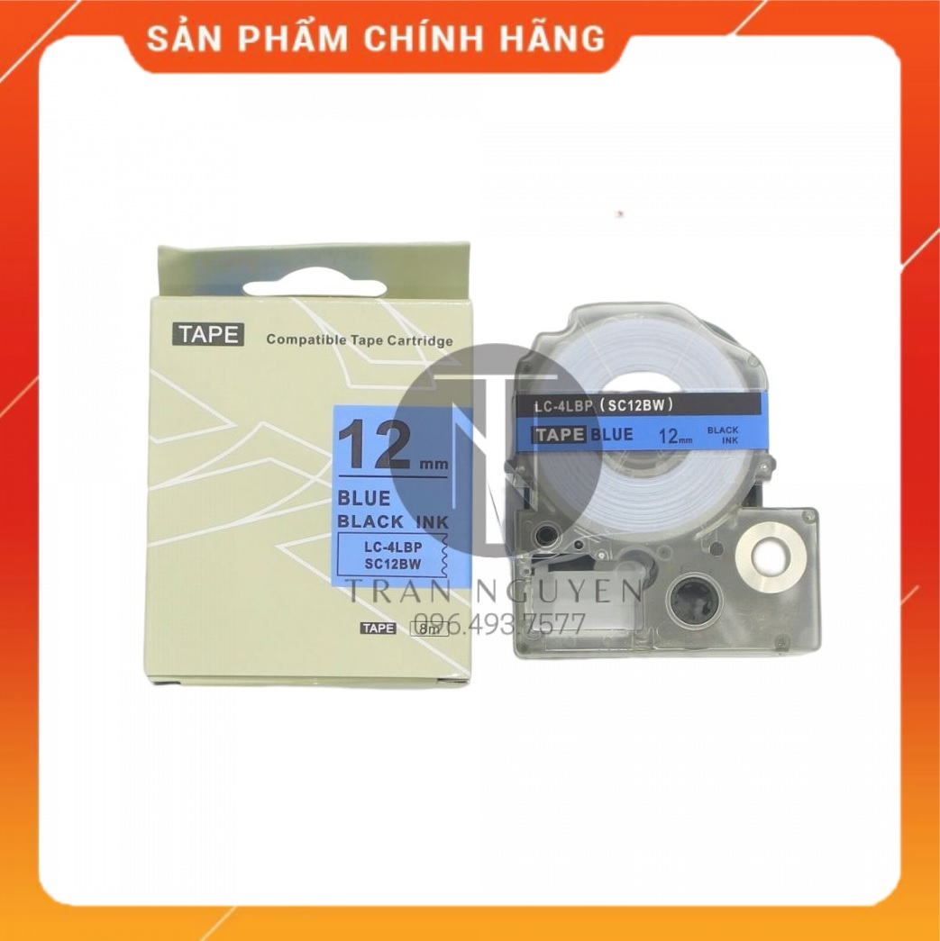 Nhãn in Tepra SC12BW - Chữ đen nền dương 12mm x 8m - Hàng nhập khẩu